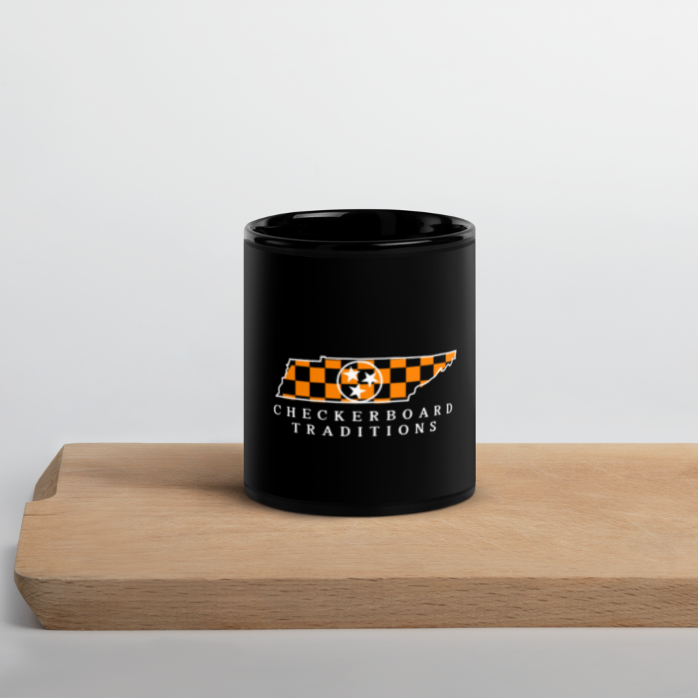 Checkerboard Traditions- Black Glossy Mug