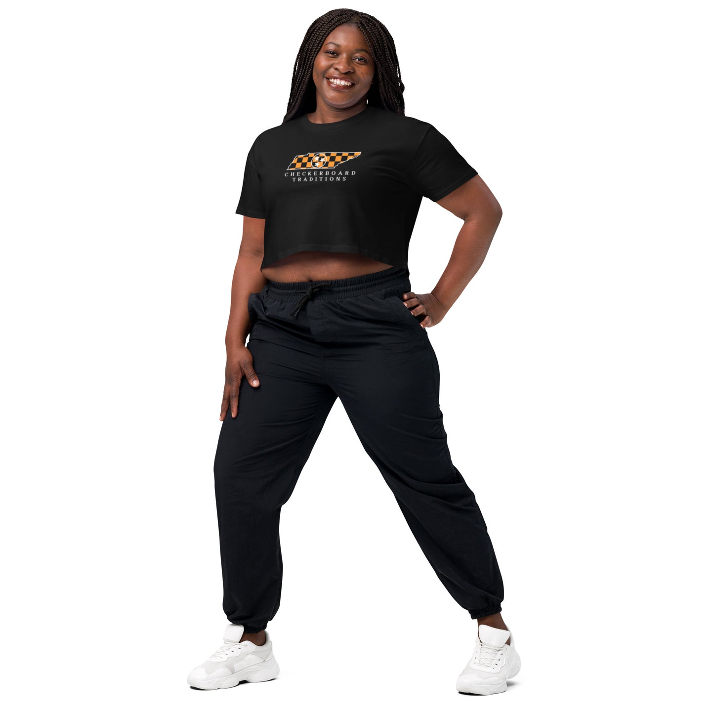 Checkerboard Traditions- Women’s Crop Top (Black)